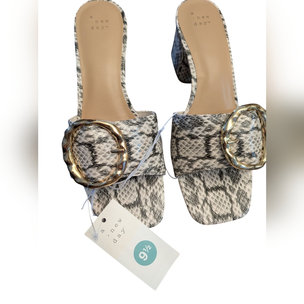 A New Day Women's Snakeskin Slide Sandals - Black and off White